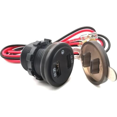 36W Dual QC3.0 USB Charger Socket with Voltmeter Waterproof for 12V/24V Car Boat Marine Motorcycle ATV RV Campers Tractors