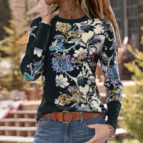 5XL Plus Size Ladies Tops Casual O-Neck Long Sleeve T Shirt Women Floral Print T Shirts Streetwear Femme 2021 New Spring Clothes