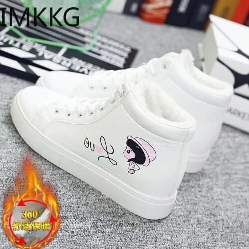 2019 Winter Boots Women Ankle Boots Warm PU Plush Winter Woman Shoes Sneakers Flats Lace Up Ladies Shoes Women Short Snow Boots