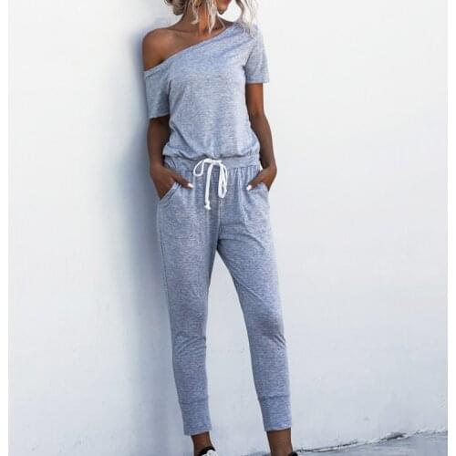 Spring Summer bodysuit women 2020 streetwear Casual off-shoulder short-sleeved pocket lace-up black Women strapless jumpsuit