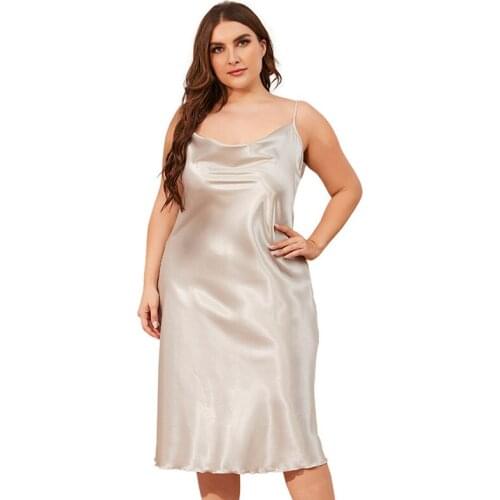 Womens Plus Size Lingerie Robe Satin Nightshirts Silk Sexy Nightdress Spaghetti Strap Negligee Chemises Full Slip Nightgowns