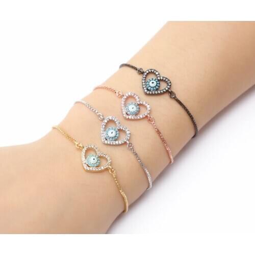 Gold silver Chain micro pave cz Zircon Cubic Zirconia bracelet rope adjusted Macrame heart eye Bangle hfg3 Fashion Jewelry