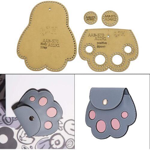 1Set DIY Kraft Paper Template Lovely Cat Paw Coin Purse Earphone Storage Bag Leather Craft Pattern DIY Stencil Sewing Pattern