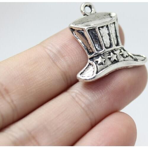 10pcs--23x24mm Antique silver tone Tophat with Stars USA Charms Tophat Charms pendant Tophat