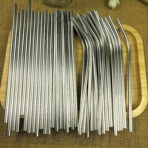 200pcs 10.5" 26.5cm Bend & Straight Stainless Steel Straw 6mm Drinking Straws Reusable Metal Party Bar Drinks