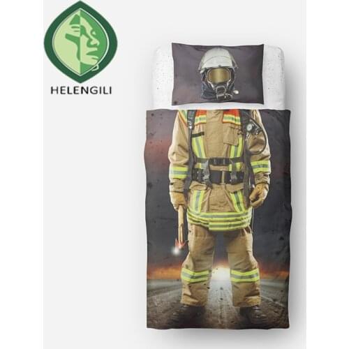 HELENGILI 3D Bedding Set Fireman Print Duvet cover set lifelike bedclothes with pillowcase bed set home Textiles #RW-08