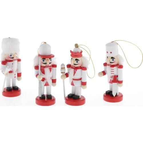 4pcs Wooden Nutcracker Solider Figures Puppet Toy Christmas Ornaments Decor