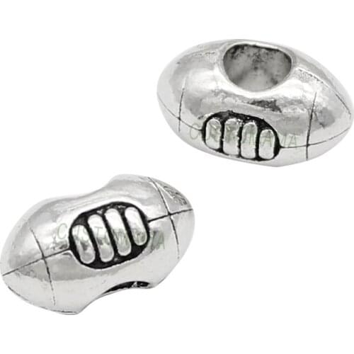 40pcs-Antique Silver Football Beads Perfect for European Style Bracelets 14x8mm