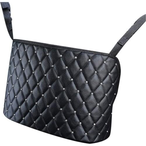 Car Seat Storage and Handbag Holding Car Net Pocket Handbag Holder Hanging Storage Bag Between Car Seats (Black+Diamond)