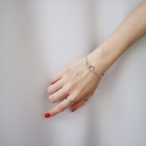 925 Sterling Silver Double Round Circle Bracelets For Women Original Simple Style Lady Prevent Allergy Sterling-silver-jewelry