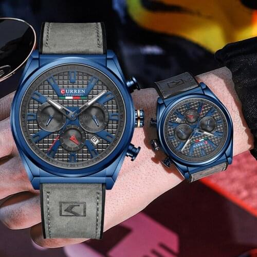 CURREN Sports Waterproof Leather Men Watches Fashion Luxury Chronograph Dials Quartz Watch Mens Luminous Male Clock часы мужские