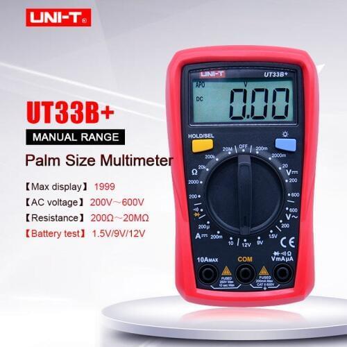 UNI-T UT33B+ Palm size Digital Multimeter AC DC voltage DC current Resistance Diode test/Continuity buzzer/LCD backlight