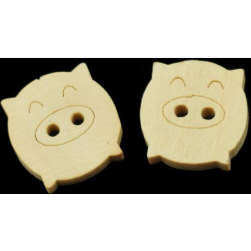 100PCS Cute Pig Wooden Decorative Button Natural Color Crafts Accessories for Costura Scrapbooking Wood Craft Big Pig Buttons