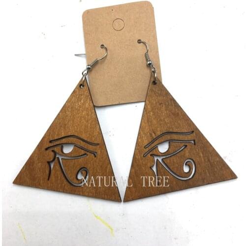 Eye Evil Triangle Wooden Earrings