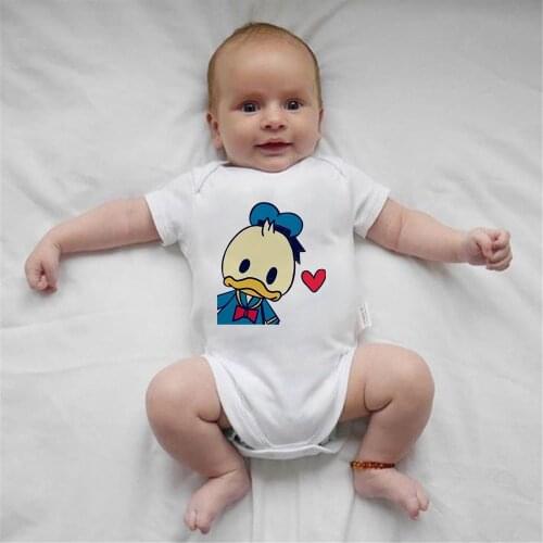Baby Rompers Newborn Summer White Donald Duck Printed Baby Girl Clothes Short Sleeve Soft Breathable Baby Kids Onesie