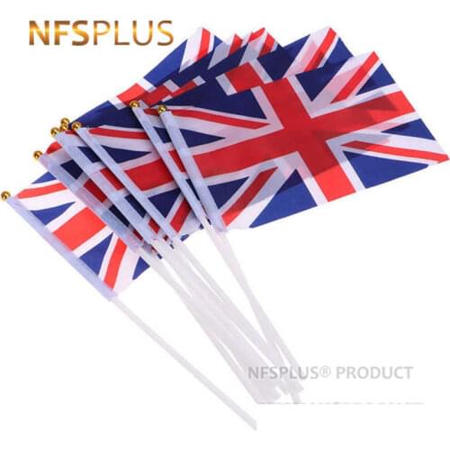 10PCS UK Flag United Kingdom Great Britain 14x21cm Polyester Printed Union Jack British Handheld Flags With Plastic Flagpoles