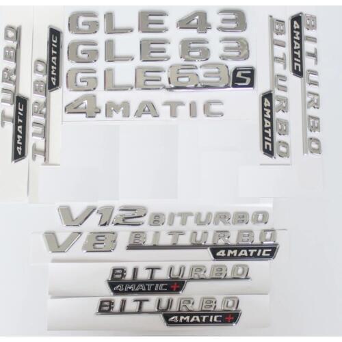 Chrome Trunk Letters Badge Emblem Emblems Sticker for Mercedes Benz GLE43 GLE63 GLE63s V8 V12 BITURBO 4MATIC AMG