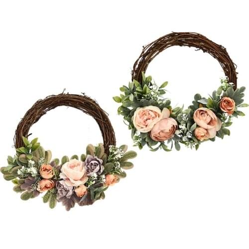 Artificial Flower Eucalyptus Wreath Half Coverage Front Door Hanging Garland for Farmhouse Wall Window Christmas Wedding