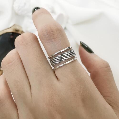 Kinel S925 Sterling Silver Jewelry Ring personality hipster Simple personality Minimalist vintage Double-line knotted antique