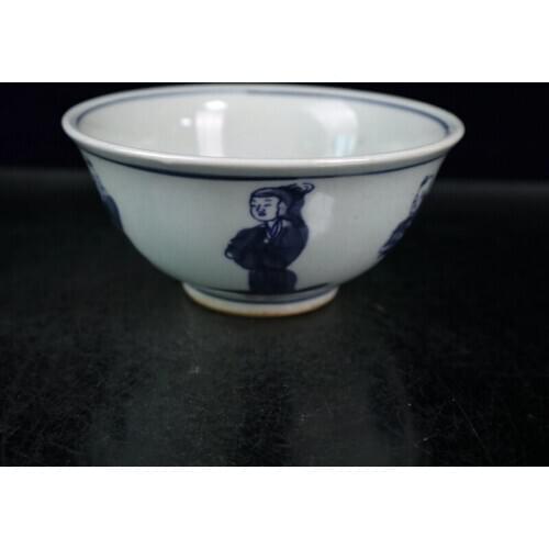 Chinese Ceramics Open Blue and White Porcelain Character Pattern Figure Chinaware Small Bowl