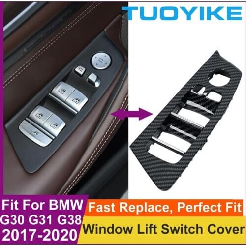 Car Carbon Fiber Interior Window Lift Switch Button Repair Cover Trim For BMW NEW 5-series G30 G31 G38 M5 F90 525 528 530 540 Li