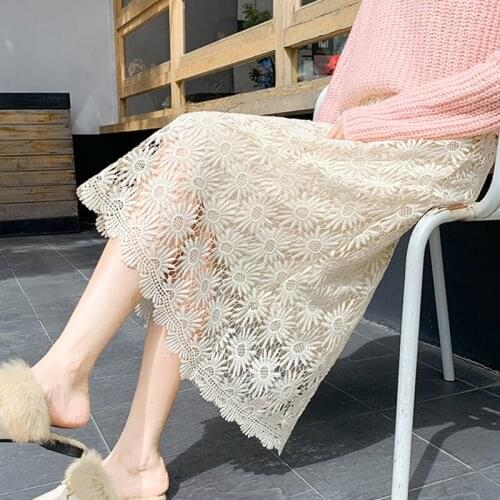 Lace Long Solid Color Black Velvet Female Korean Style Vintage High-Waisted WomenS Skirts Clothes Lady Trendy 2020 Spring D0620