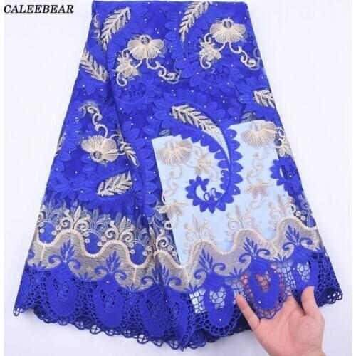 Blue African Lace Fabric 2020 High Quality French Nigerian Embroidered Tulle Lace Fabric With Stones Wedding Party Dress S1995