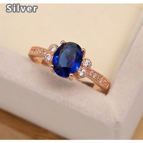 Best selling European and American S925 silver plated rose gold wedding ring zircon lady blue goose egg crystal jewelry