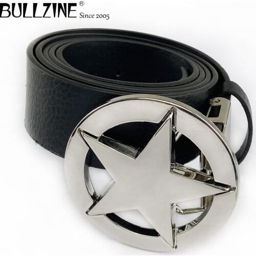 Bullzine zinc alloy fashion five-pointed star belt buckle Free PU belt Luxurious jeans gift belt buckle FP-03335 drop shipping