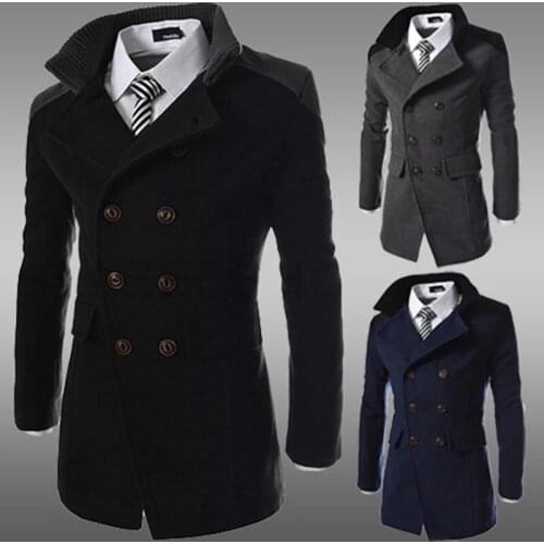 Mens Winter Wool Coat Slim Casual Long Jacket Warm Woolen Coats Overcoat Male Wool Double Breasted Winter Coat Men