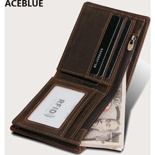 RFID Blocking Mens Wallet Men Vintage Cow Genuine Leather Luxury Wallet Male Handmade Billfold Coin Purse Short Wallet Carteira
