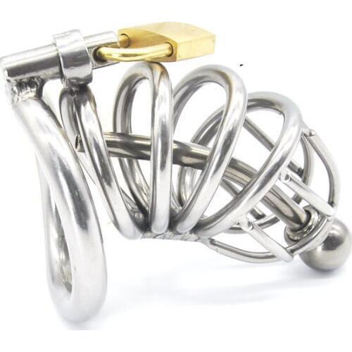 Stainless Steel Male Chastity Device with Catheter,Cock Cage,Chastity Belt,Penis Ring,Adult Game,Cock Ring A225-2