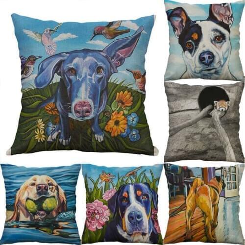 Soft 18" x 18" Dog animal Printing Cotton linen Pillow Case Home Decor Cushion Cover