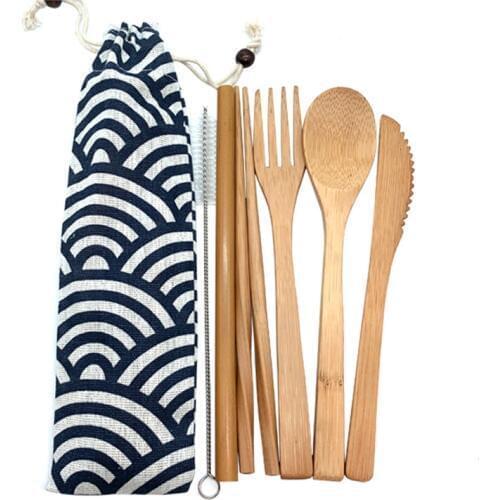 Bamboo Cutlery Set Travel Utensils Biodegradable Wooden Dinnerware Outdoor Portable Flatware Zero Waste Bamboo Tableware Set