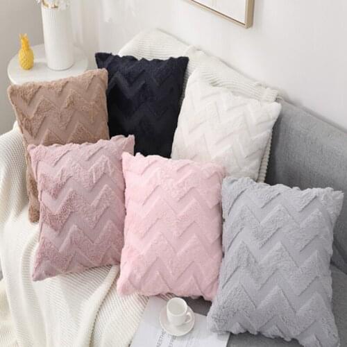 Rabbit Hair Quilted Wave Cushion Cover soft Sofa Decorative Square Pillowcase Throw Pillow Cover Home Decoration Cojines Cushion