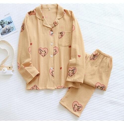 New Cow Love Pure Cotton Double Gauze Ladies Pajamas Summer Comfortable and Breathable 2-piece Home Service Pigiama Donna Cotone