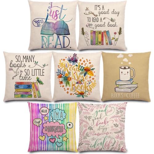 New Happy Days Good Time Tea Reading Books Beautiful Life Gorgeous Words Decorative Letters Cushion Cover Sofa Pillow Case