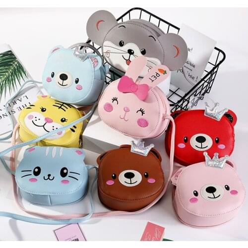 New Korean Cute Kids Bear Animal Crossbody Bag Cartoon Baby Girl Toddler Mini PU Messenger Bags Shoulder Bag Dropshipping