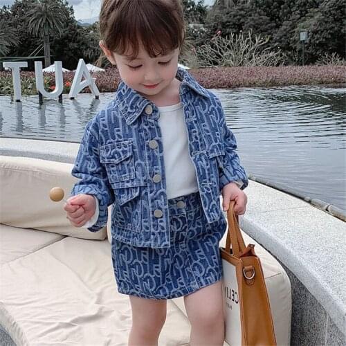 Charming Blue Childrens Clothes Set Baby Girls Tops + Dress 2pcs/Set Kids Spring Summer Costume Toddler Teenage Girl Clothing