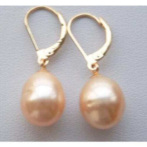 Wholesale price ^^^ A PAIR 10-12MM AUSTRALIAN SOUTH SEA PINK PEARL EARRING 14
