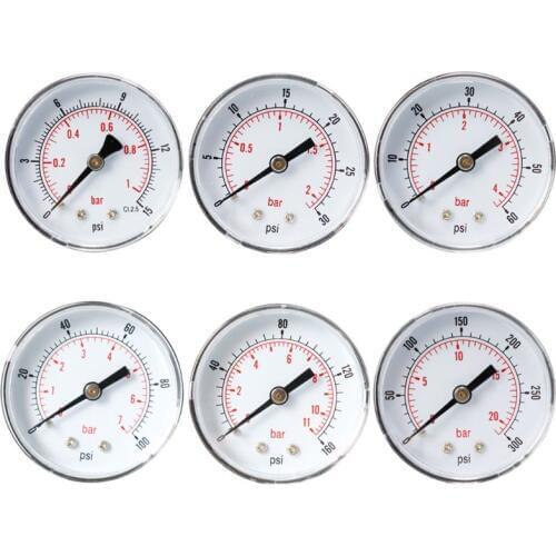 Axial Pressure Gauge 52mm Hydraulic Pressure Measurement Dial 1/8 BSPT Horizontal 0/15,30,60,100,160,300 PSI & Bar Back Mount