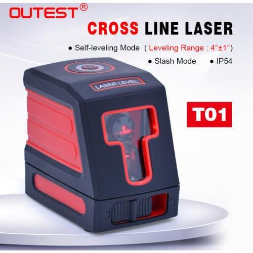 OUTEST Laser Level meter T01 red beam 2 lines Self-leveling Cross laser Leveler Vertical Horizontal Cross laser measuring meter