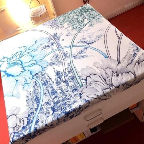 Peony Print 100% Twill Silk Scarf Neckerchief Women Elegant Silk Wraps Foulard Shawl Square 35"