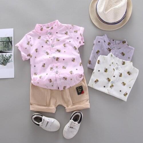 Toddler Kids Baby Boys Clothes Short Sleeve Bee Pattern Shirt +Shorts Set Summer Casual Outfits Gentleman Boy Clothing 1 2 3Y