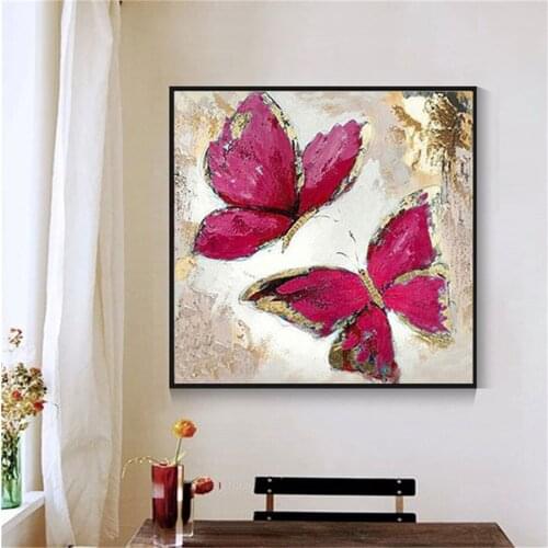 Hand-painted Phnom Penh Oil Painting Abstract Butterfly Painting Red Modern Decorative Wall Art Living Room Decoration on Canvas