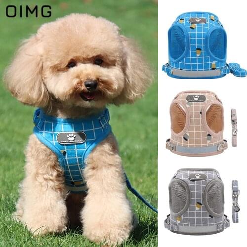 OIMG Small Dog Harness Vest Refective Running Walking Lead Dog Leash Set Adjustable Cat Puppy Harness Yorkies Teddy Pomeranian