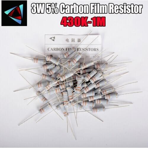 10pcs 3W Carbon Film Resistor 5% 1R ~ 1M 430K 470K 510K 560K 620K 680K 750K 820K 910K 1M ohm