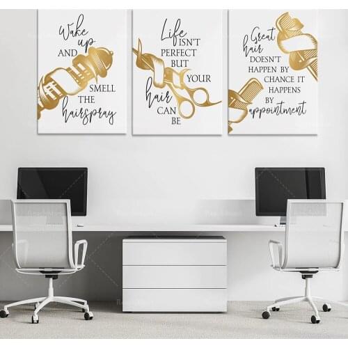 Hair Salon Decoration Hairdresser Gifts Hair Salon Prints 3-piece Set Golden Beauty Salon Decoration Wall Decoration Painting Ca