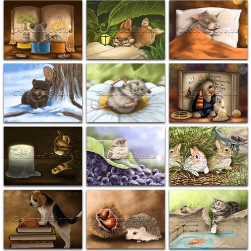 5D Full Square Diamond painting embroidery Cross stitch Mouse bunny bear cat bird dog hedgehog 3D Round Drill Drawing mosaic 408