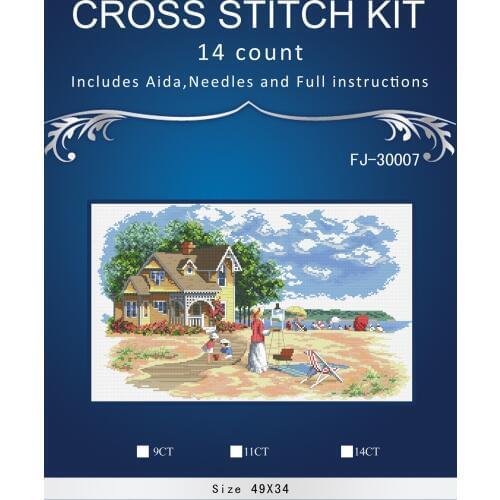 Top Quality Lovely Cute Counted Cross Stitch Kit Seaside Retreat Painter Artist and Wooden House dim 35177